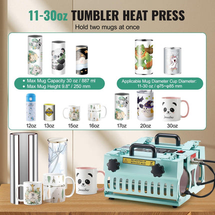 Tumbler Heat Press Machine 2 Station Heaters 11-30oz Mug Press Sublimation.