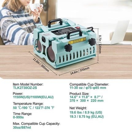 Tumbler Heat Press Machine 2 Station Heaters 11-30oz Mug Press Sublimation.