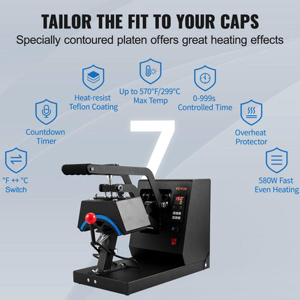 Hat Heat Press Cap Heat Press Machine 4 Heating Pads Sublimation Transfer.