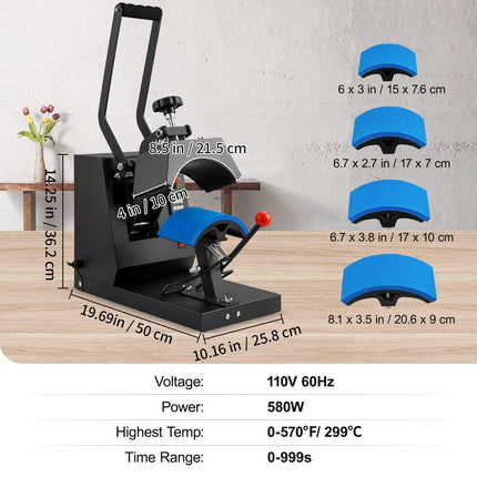 Hat Heat Press Cap Heat Press Machine 4 Heating Pads Sublimation Transfer.