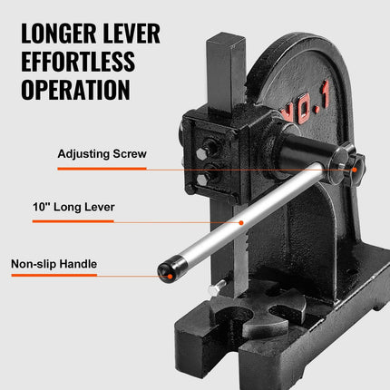 Arbor Press, 1 Ton Manual Arbor Press, 5.9" Maximum Height, Cast Iron Heavy-duty Manual Desktop Arbor Press, Precision Hand Press for Stamping, Bending, Stretching, Forming.