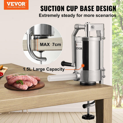Sausage Stuffer 2.5LBS/1.5L Capacity Homemade Sausage Maker Stainless Steel.
