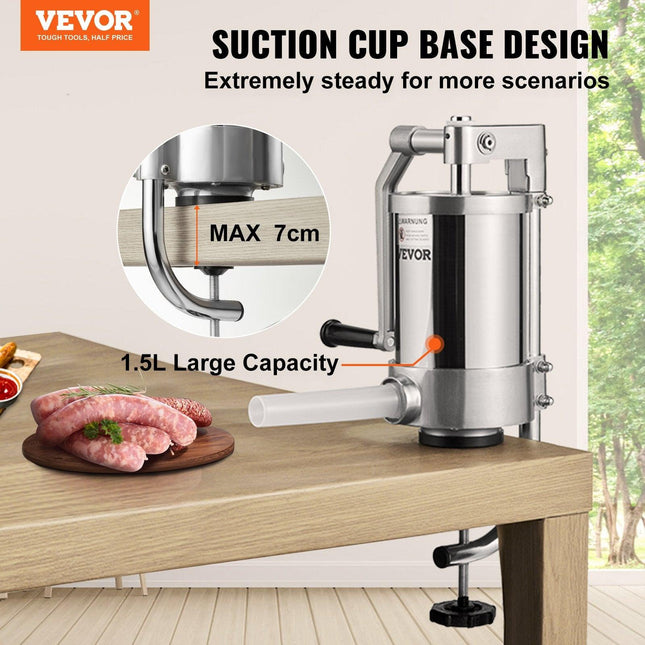 Sausage Stuffer 2.5LBS/1.5L Capacity Homemade Sausage Maker Stainless Steel.