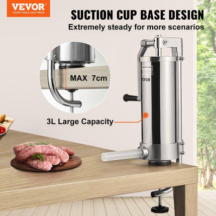 Sausage Stuffer 5LBS/3L Capacity Homemade Sausage Maker Stainless Steel.
