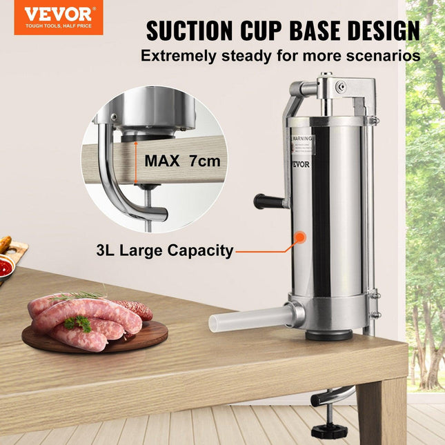 Sausage Stuffer 5LBS/3L Capacity Homemade Sausage Maker Stainless Steel.