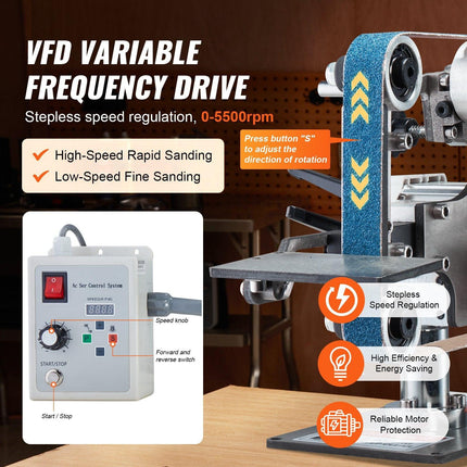 Belt Grinder Sander, 30 x 1-Inch Variable Speed Belt Polisher with VFD, 550W Polishing Grinding Machine with 2 Grinding Moulds & 3PCS Sanding Belts for Metalworking, Knife Making.