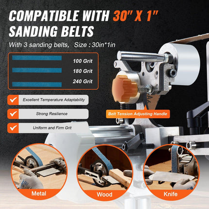 Belt Grinder Sander, 30 x 1-Inch Variable Speed Belt Polisher with VFD, 550W Polishing Grinding Machine with 2 Grinding Moulds & 3PCS Sanding Belts for Metalworking, Knife Making.