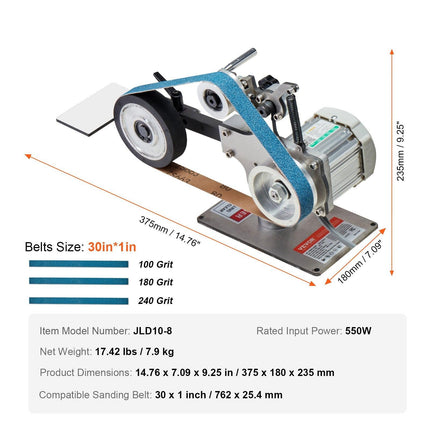 Belt Grinder Sander, 30 x 1-Inch Variable Speed Belt Polisher with VFD, 550W Polishing Grinding Machine with 2 Grinding Moulds & 3PCS Sanding Belts for Metalworking, Knife Making.