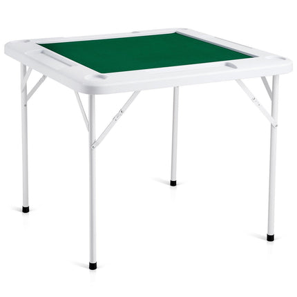 Mahjong Table, 4 Player Folding Domino Table with Wear-Resistant Green Tabletop, Portable Square Card Table with 4 Cup Holders & 4 Chip Trays for Mahjong Poker Puzzles, 90 x90-inch.