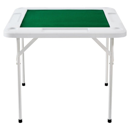 Mahjong Table, 4 Player Folding Domino Table with Wear-Resistant Green Tabletop, Portable Square Card Table with 4 Cup Holders & 4 Chip Trays for Mahjong Poker Puzzles, 90 x90-inch.