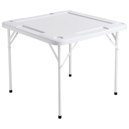 Mahjong Table, 4 Player Folding Domino Table with Wear-Resistant Green Tabletop, Portable Square Card Table with 4 Cup Holders & 4 Chip Trays for Mahjong Poker Puzzles, 90 x90-inch.