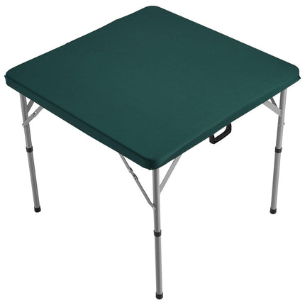 Mahjong Table with Mahjong Tiles Set, Fold-in-Half 4 Player Card Table with 144PCS Majiang Tiles and 3 Dice, Portable Bi-Folding Domino Table with Wear-Resistant Green Tabletop & Carrying Handle.