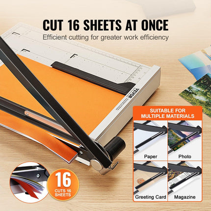 Paper Cutter, Guillotine Trimmer, 381 mm Cut Length, 16 Sheets Capacity, Heavy Duty Guillotine Paper Cutter with Guard Rail/Blade Lock for Cardstock/Cardboard, Paper Trimmer for Home Office.