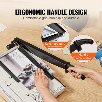 Paper Cutter, Guillotine Trimmer, 381 mm Cut Length, 16 Sheets Capacity, Heavy Duty Guillotine Paper Cutter with Guard Rail/Blade Lock for Cardstock/Cardboard, Paper Trimmer for Home Office.