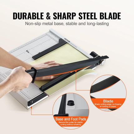 Paper Cutter, Guillotine Trimmer, 381 mm Cut Length, 16 Sheets Capacity, Heavy Duty Guillotine Paper Cutter with Guard Rail/Blade Lock for Cardstock/Cardboard, Paper Trimmer for Home Office.