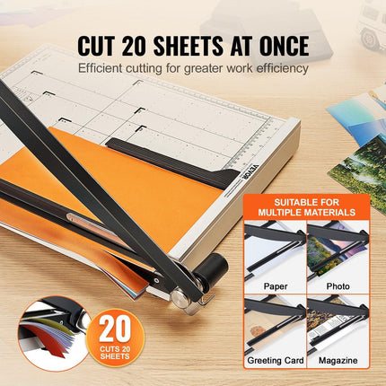 Paper Cutter, Guillotine Trimmer, 457 mm Cut Length, 20 Sheets Capacity, Heavy Duty Guillotine Paper Cutter with Guard Rail/Blade Lock for Cardstock/Cardboard, Paper Trimmer for Home Office.