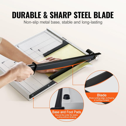 Paper Cutter, Guillotine Trimmer, 457 mm Cut Length, 20 Sheets Capacity, Heavy Duty Guillotine Paper Cutter with Guard Rail/Blade Lock for Cardstock/Cardboard, Paper Trimmer for Home Office.