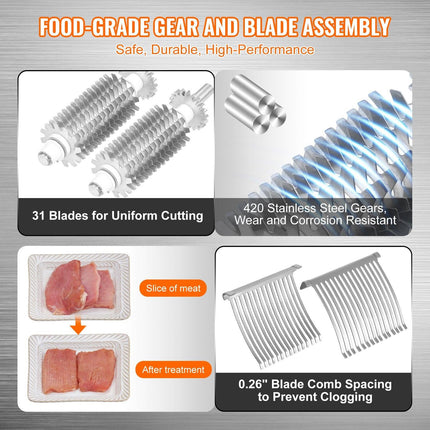 Commercial Meat Tenderizer, Heavy Duty Stainless Steel Meat Tenderizer Machine, Quick and Easy Manual Operation Kitchen Tool, 148mm Feed Port for Beef, Turkey, Chicken, Pork, Steak, and Fish.