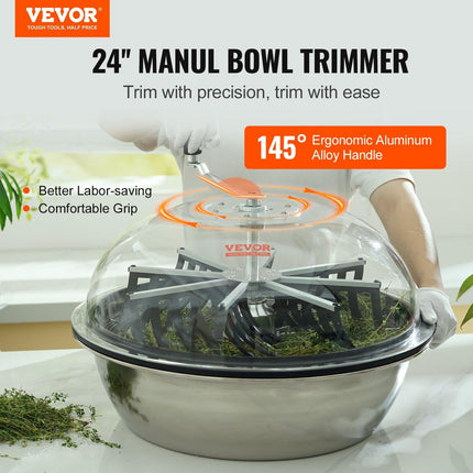 Leaf Bowl Trimmer, 24'' Trimmer Bowl, Manual Bud Trimmer with Stainless-Steel Blades for Twisted Spin Cut, Clear Visibility Dome and Hand Pruner Included, for Cutting Leaves, Buds, Flowers.
