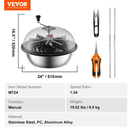 Leaf Bowl Trimmer, 24'' Trimmer Bowl, Manual Bud Trimmer with Stainless-Steel Blades for Twisted Spin Cut, Clear Visibility Dome and Hand Pruner Included, for Cutting Leaves, Buds, Flowers.