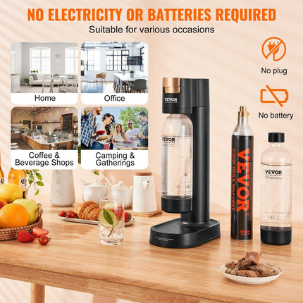 Sparkling Water Maker, Soda Maker Machine for Home Carbonating, Seltzer Water Starter Kit with 2 BPA-free 1L PET Bottles, CO2 Cylinder, Compatible with Mainstream Screw-in 60L CO2 Cylinder.