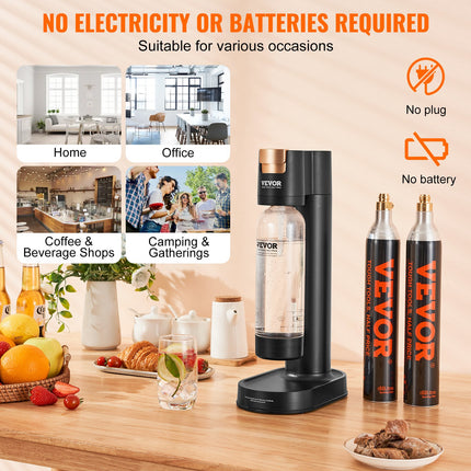 Sparkling Water Maker, Soda Maker Machine for Home Carbonating, Seltzer Water Starter Kit with BPA-free 1L PET Bottle, 2 CO2 Cylinders, Compatible with Mainstream Screw-in 60L CO2 Cylinder.