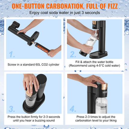 Sparkling Water Maker, Soda Maker Machine for Home Carbonating, Seltzer Water Starter Kit with BPA-free 1L PET Bottle, CO2 Cylinder, Compatible with Mainstream Screw-in 60L CO2 Cylinder.
