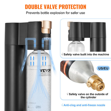 Sparkling Water Maker, Soda Maker Machine for Home Carbonating, Seltzer Water Starter Kit with BPA-free 1L PET Bottle, CO2 Cylinder, Compatible with Mainstream Screw-in 60L CO2 Cylinder.