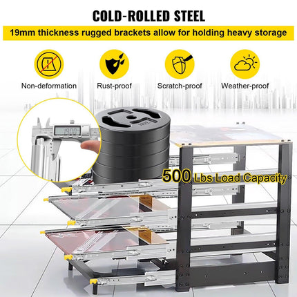 Drawer Slides with Lock, 1 Pair 40 inch, Heavy-Duty Industrial Steel up to 500 lbs Capacity, 3-Fold Full Extension, Ball Bearing Lock-in & Lock-Out, Side Mount.