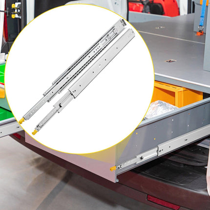 Drawer Slides with Lock, 1 Pair 40 inch, Heavy-Duty Industrial Steel up to 500 lbs Capacity, 3-Fold Full Extension, Ball Bearing Lock-in & Lock-Out, Side Mount.