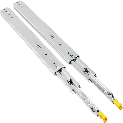 Drawer Slides with Lock, 1 Pair 40 inch, Heavy-Duty Industrial Steel up to 500 lbs Capacity, 3-Fold Full Extension, Ball Bearing Lock-in & Lock-Out, Side Mount.