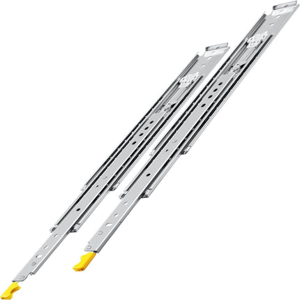 Drawer Slides with Lock, 1 Pair 40 inch, Heavy-Duty Industrial Steel up to 500 lbs Capacity, 3-Fold Full Extension, Ball Bearing Lock-in & Lock-Out, Side Mount.