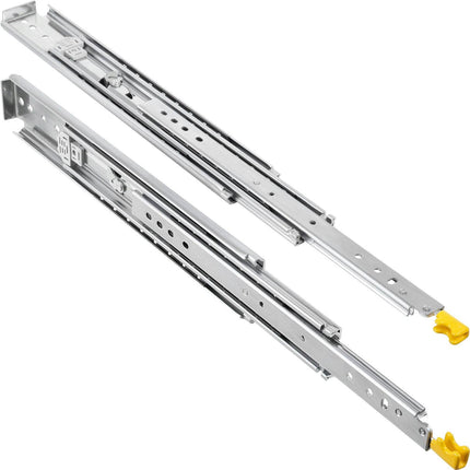Drawer Slides with Lock, 1 Pair 40 inch, Heavy-Duty Industrial Steel up to 500 lbs Capacity, 3-Fold Full Extension, Ball Bearing Lock-in & Lock-Out, Side Mount.