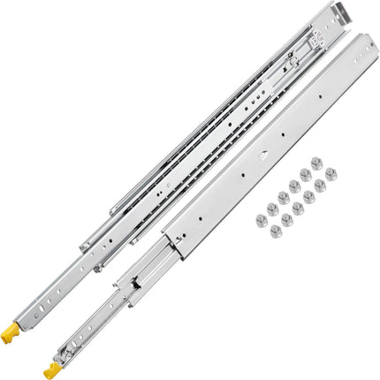 Drawer Slides with Lock, 1 Pair 60 inch, Heavy-Duty Industrial Steel up to 500 lbs Capacity, 3-Fold Full Extension, Ball Bearing Lock-in & Lock-Out, Side Mount.