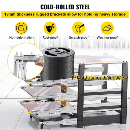 Drawer Slides with Lock, 1 Pair 60 inch, Heavy-Duty Industrial Steel up to 500 lbs Capacity, 3-Fold Full Extension, Ball Bearing Lock-in & Lock-Out, Side Mount.