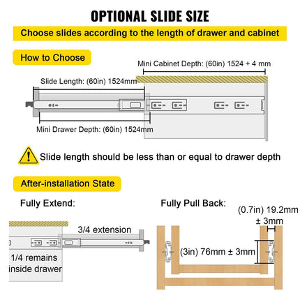 Drawer Slides with Lock, 1 Pair 60 inch, Heavy-Duty Industrial Steel up to 500 lbs Capacity, 3-Fold Full Extension, Ball Bearing Lock-in & Lock-Out, Side Mount.