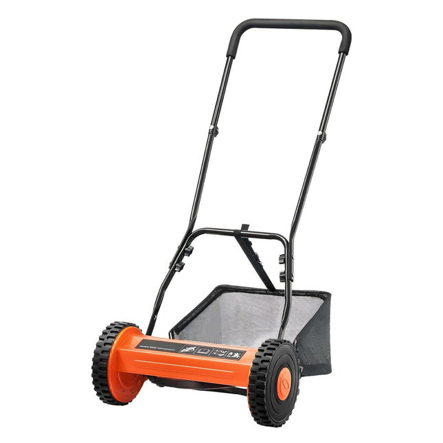 40cm Push Reel Lawn Mower 5-Blade Adjustable Height Grass Catcher 2-Wheel.
