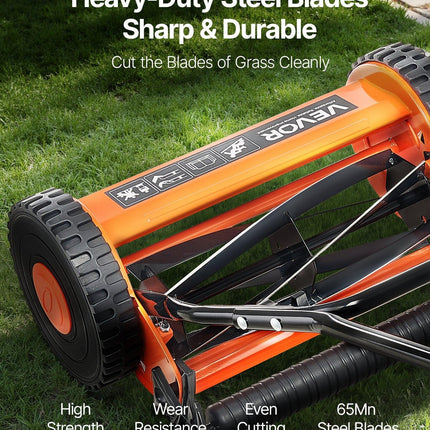 40cm Push Reel Lawn Mower 5-Blade Adjustable Height Grass Catcher 2-Wheel.