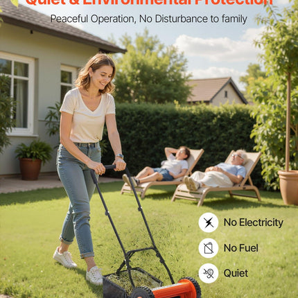 40cm Push Reel Lawn Mower 5-Blade Adjustable Height Grass Catcher 2-Wheel.