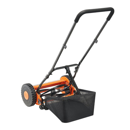 40cm Push Reel Lawn Mower 5-Blade Adjustable Height Grass Catcher 2-Wheel.