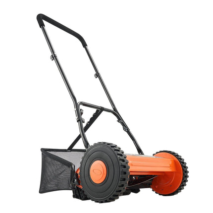 40cm Push Reel Lawn Mower 5-Blade Adjustable Height Grass Catcher 2-Wheel.