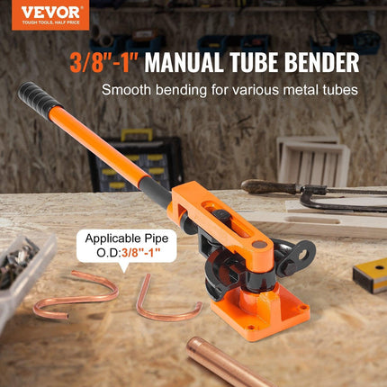 VEVOR Pipe Tube Bender, 3/8" to 1" OD Manual Pipe Tube Bender with 7 Bending Dies, 180° Copper Aluminum Pipes Bending Tools for HVAC Air Conditioning Refrigerator Auto Repair.