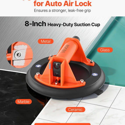 VEVOR Vacuum Suction Cup, 203 mm Vacuum Glass Lifter with ABS Handle, 180 kg Max Lifting Capacity Tile Suction Cup Tool with Carrying Case for Lifting Large Tile, Granite, Drywall, Windows (1-Pack).