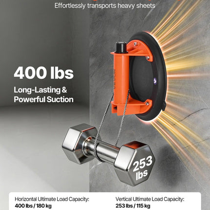 VEVOR Vacuum Suction Cup, 203 mm Vacuum Glass Lifter with ABS Handle, 180 kg Max Lifting Capacity Tile Suction Cup Tool with Carrying Case for Lifting Large Tile, Granite, Drywall, Windows (1-Pack).