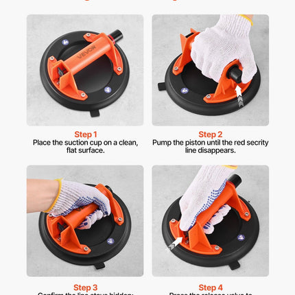VEVOR Vacuum Suction Cup, 203 mm Vacuum Glass Lifter with ABS Handle, 180 kg Max Lifting Capacity Tile Suction Cup Tool with Carrying Case for Lifting Large Tile, Granite, Drywall, Windows (1-Pack).