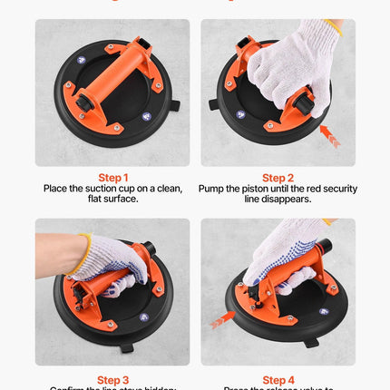Vacuum Suction Cup, 203 mm Vacuum Glass Lifter with Metal Handle, 195 kg Max Lifting Capacity Tile Suction Cup Tool with Carrying Case for Lifting Large Tile, Granite, Drywall, Windows (2-Pack).
