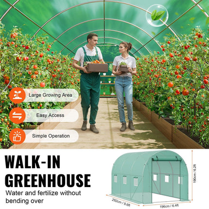 Walk-in Tunnel Greenhouse 9.58x6.43x6.23ft Galvanized Frame PE Cover Green.