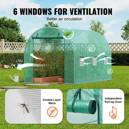 Walk-in Tunnel Greenhouse 9.58x6.43x6.23ft Galvanized Frame PE Cover Green.