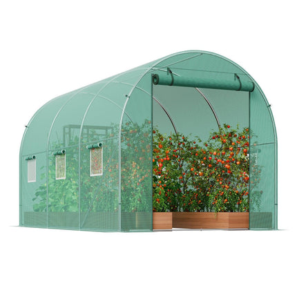 Walk-in Tunnel Greenhouse 9.58x6.43x6.23ft Galvanized Frame PE Cover Green.