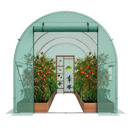 Walk-in Tunnel Greenhouse 9.58x6.43x6.23ft Galvanized Frame PE Cover Green.